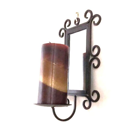 Iron Wall Sconce with Mirror and Candle Holder, with Multicolor Pillar Candle - Picture 3 of 13